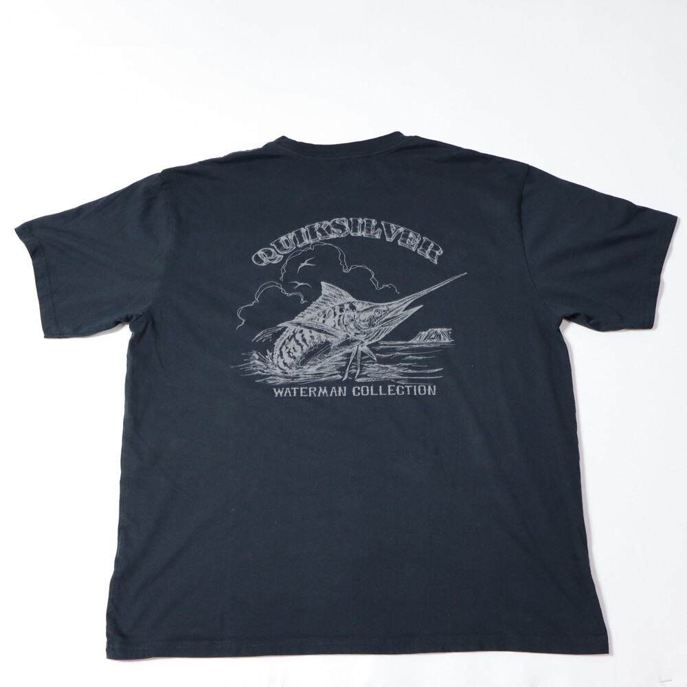 Quiksilver Waterman Collection Shirt Mens Large Black Swordfish Marlin Graphic T